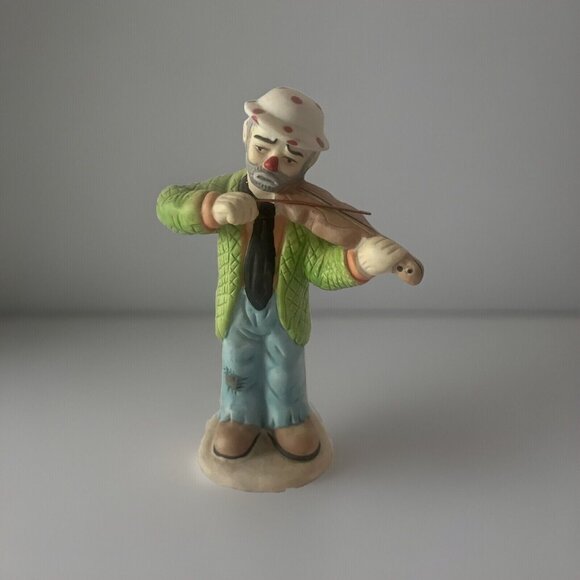 Emmett Kelly Jr Clown Playing Violin Sad Face Flambro Figurine Player Hobo 9770 - Picture 1 of 15